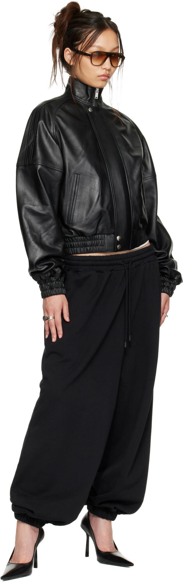 LU'U DAN Black Blouson Leather Jacket