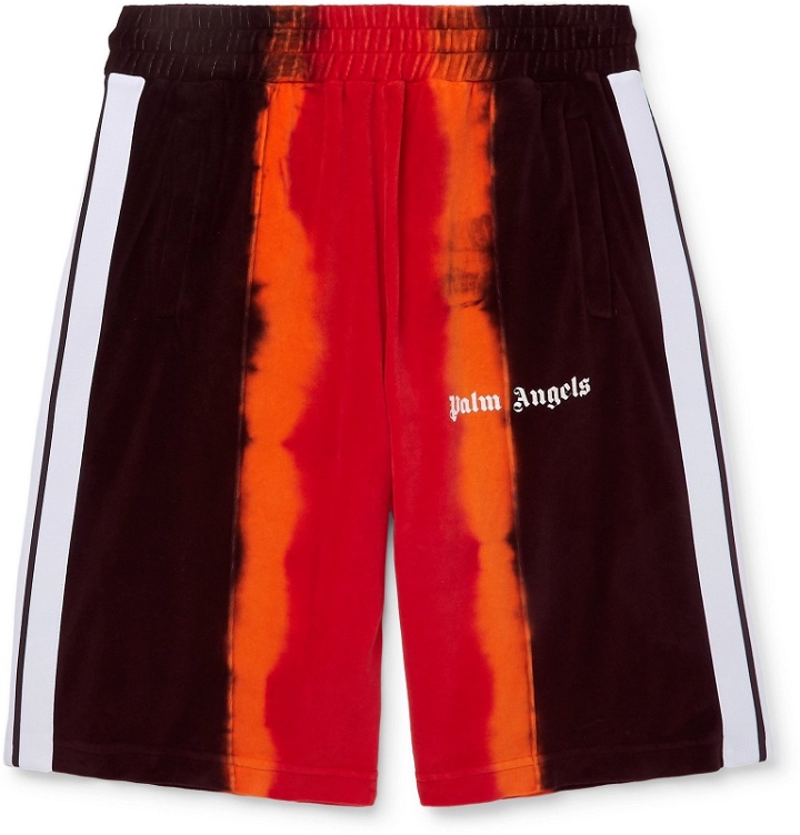 Photo: Palm Angels - Striped Tie-Dyed Cotton-Blend Velour Shorts - Black