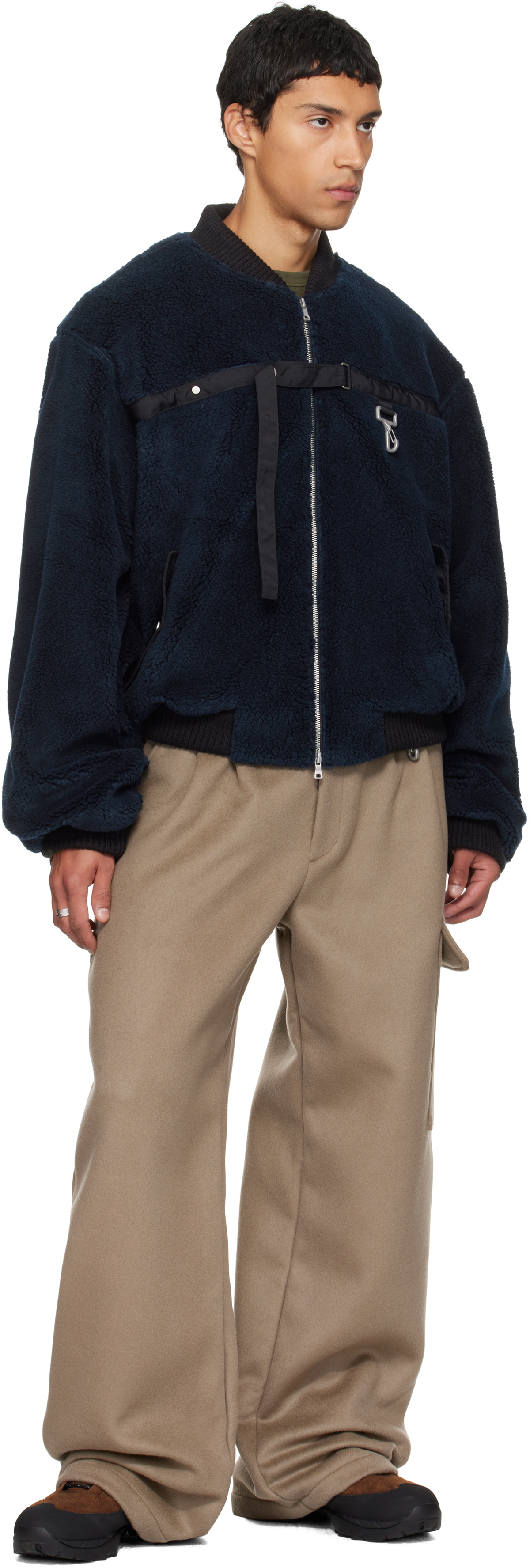 Reese Cooper Gray Merino Wool Pleated Cargo Pants