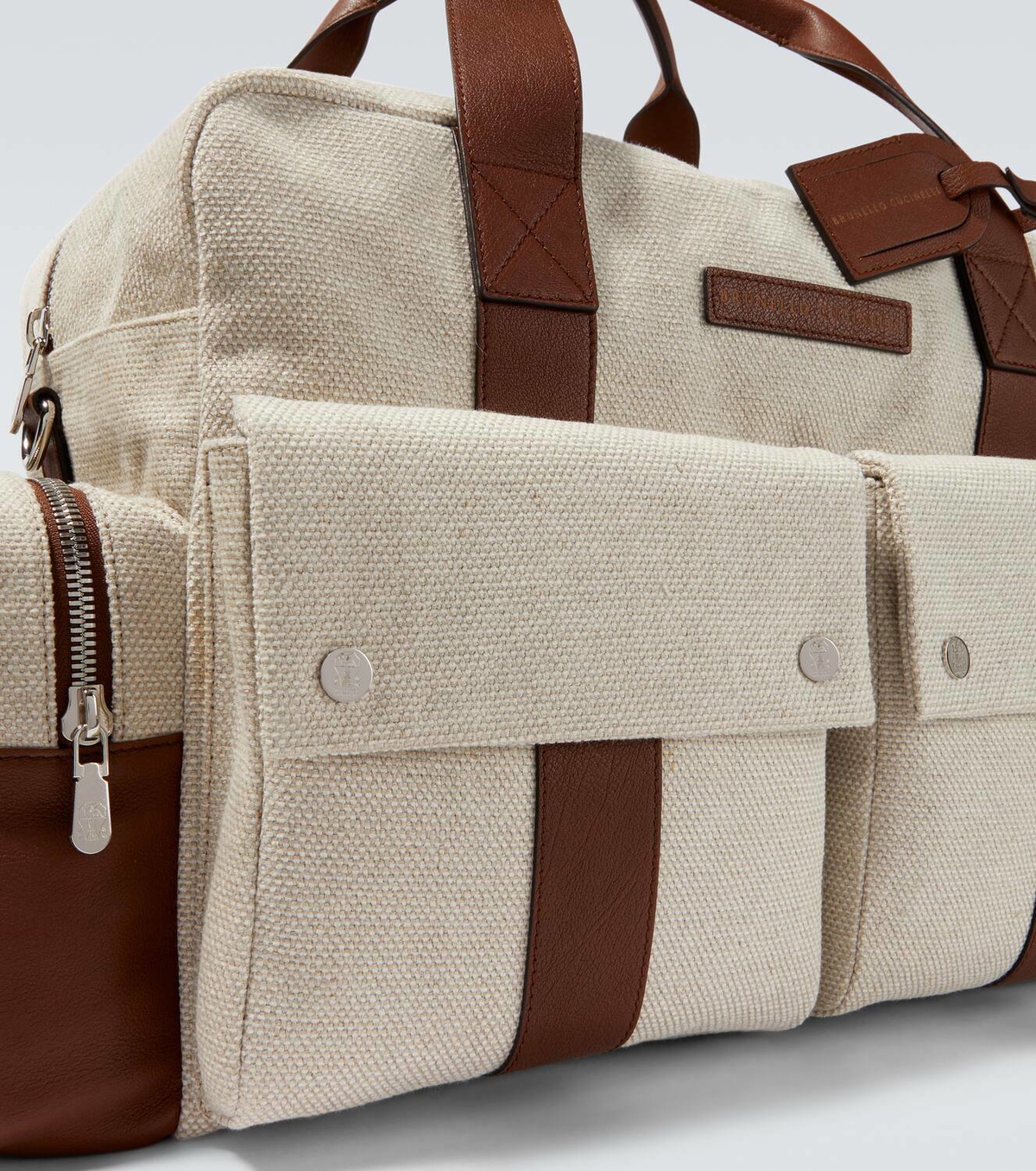 Brunello Cucinelli Leather-trimmed canvas duffel bag
