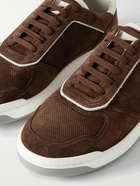 Brunello Cucinelli - Suede-Trimmed Perforated Leather Sneakers - Brown