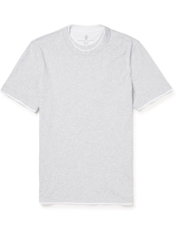 Photo: Brunello Cucinelli - Layered Cotton-Jersey T-Shirt - Gray