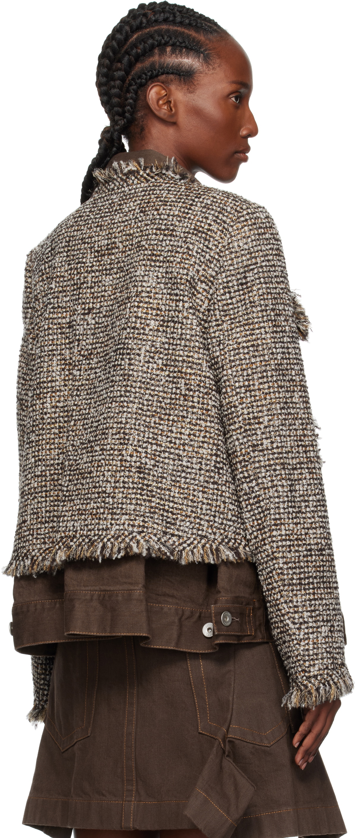 sacai Brown Tweed Denim Jacket