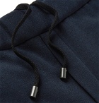 Bottega Veneta - Tapered Intrecciato Leather-Trimmed Fleece-Back Cotton and Wool-Blend Sweatpants - Men - Navy