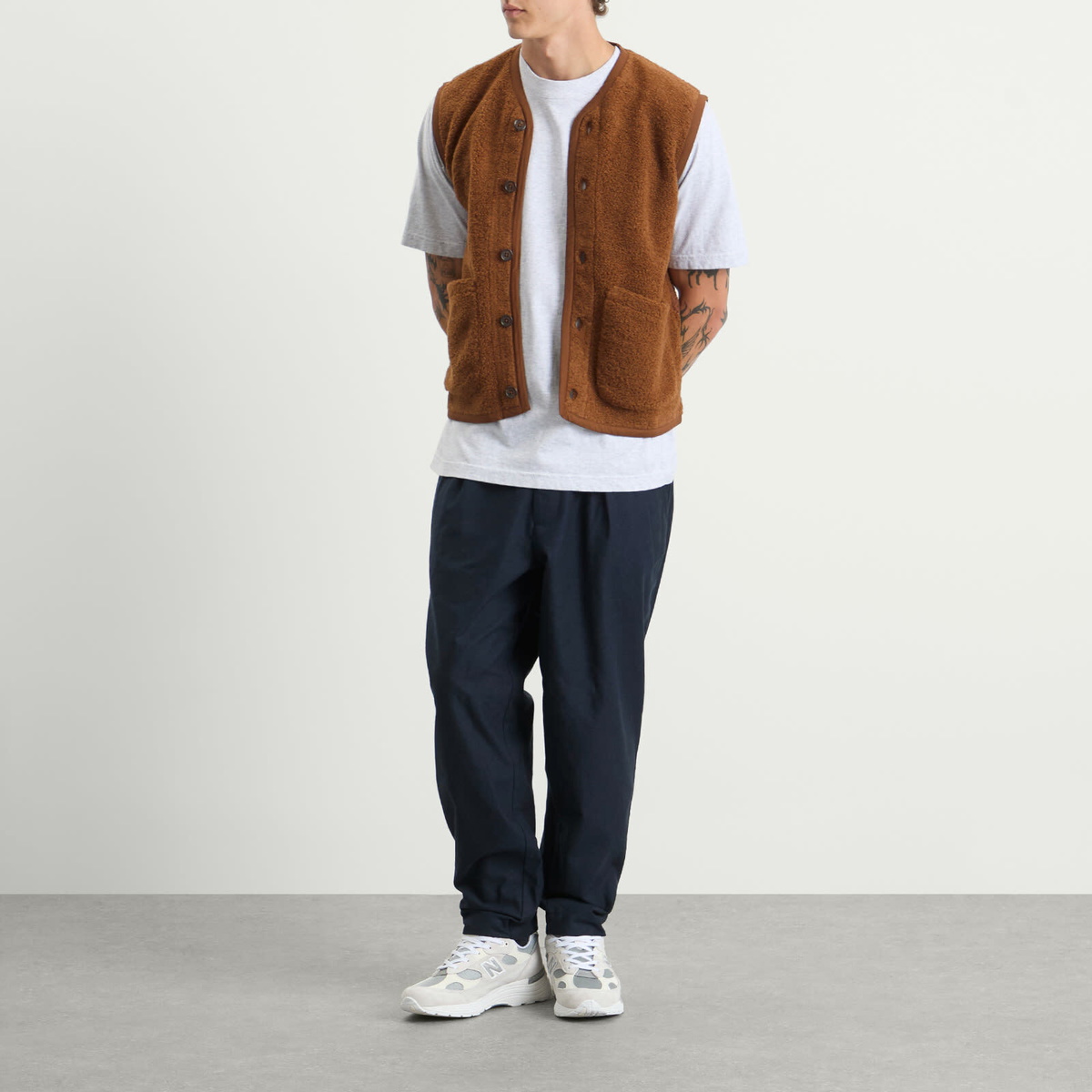 Universal Works Men's Alvar Fleece Lancaster Gilet in Cumin
