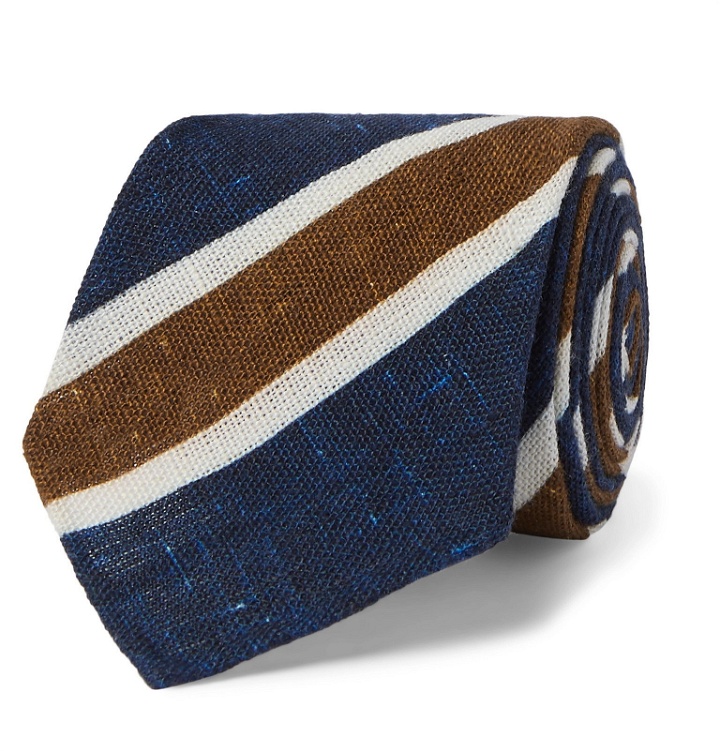 Photo: Kiton - 8cm Striped Mélange Cotton Tie - Blue