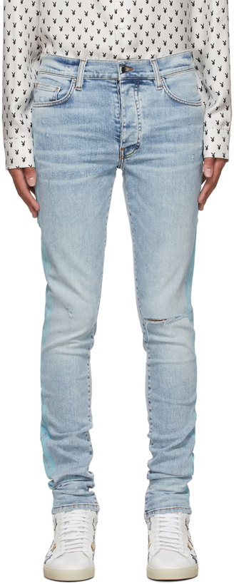 Photo: AMIRI Blue Flocked Track Jeans