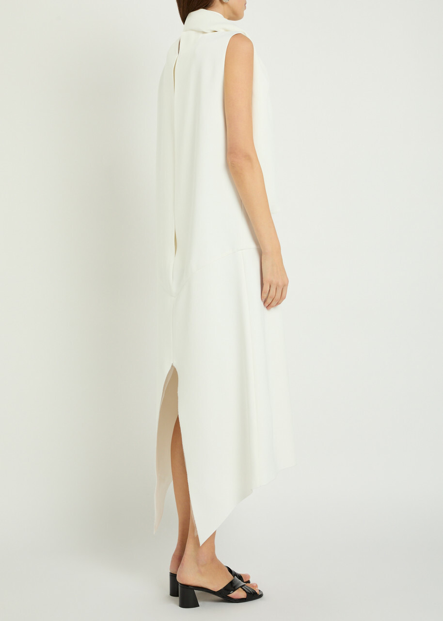 Khaite Loell Draped Crepe de Chine Midi Dress Off White