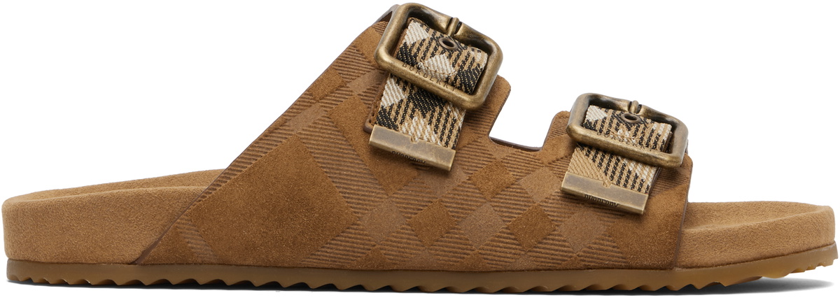 Burberry Brown Check Suede Urchin Sandals