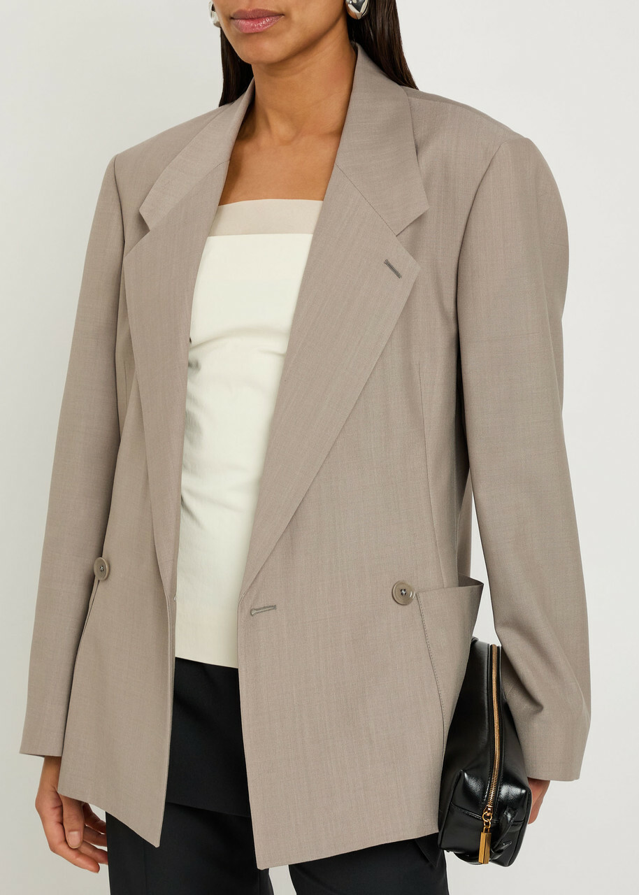 Lemaire Double-breasted Woven Blazer Taupe