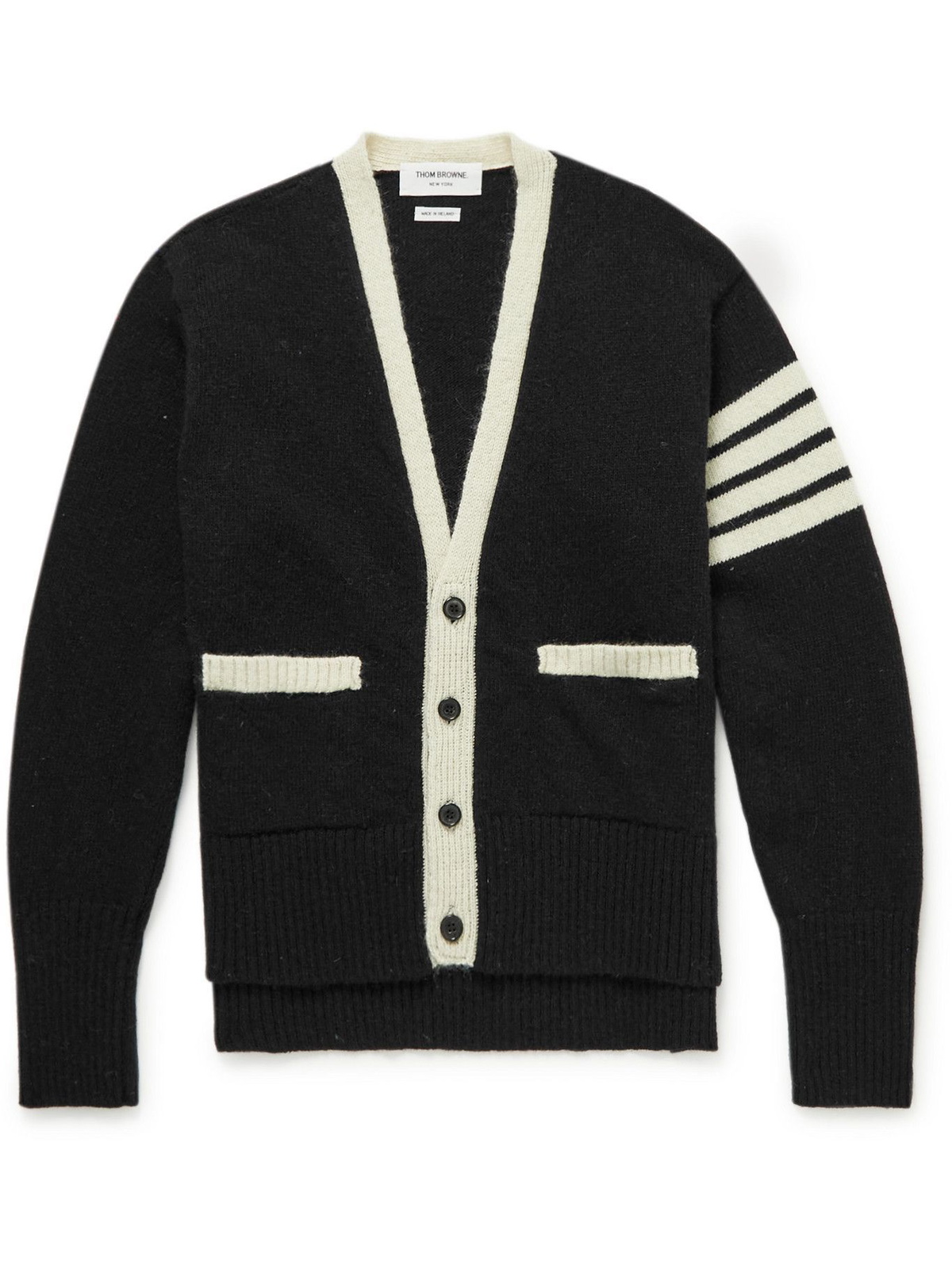 Thom Browne Stripe Trimmed Wool and Mohair Blend Cardigan Black