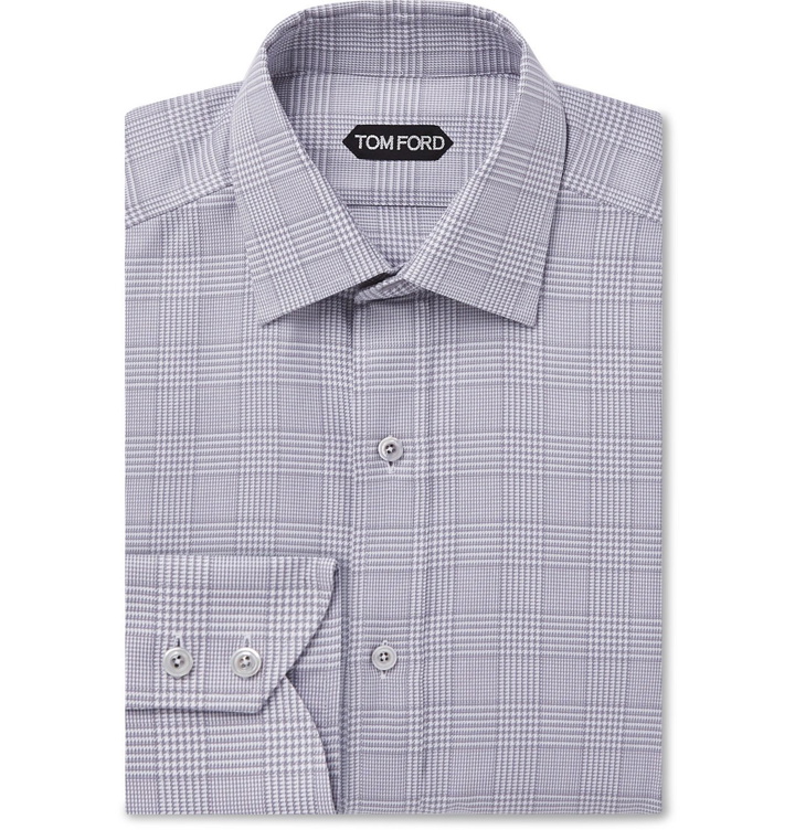 Photo: TOM FORD - Slim-Fit Prince of Wales Checked Cotton Shirt - Gray