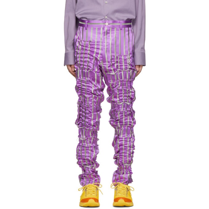 Photo: Comme des Garcons Homme Plus Purple Silk Satin Stripe Trousers
