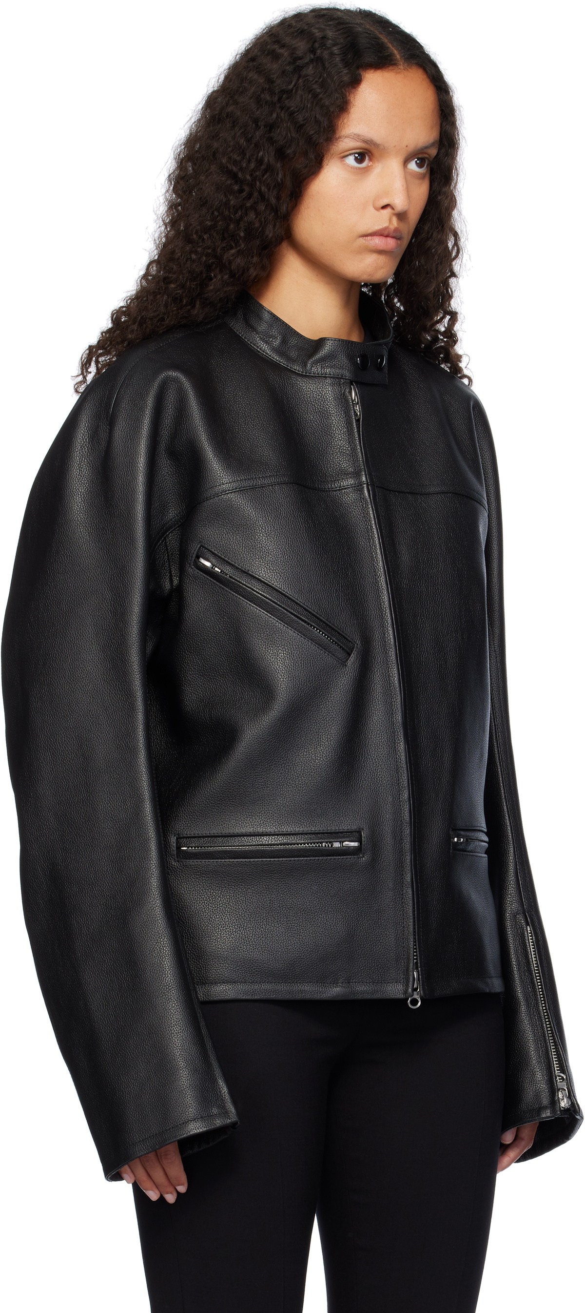 Courrèges Black Racer Buckle Leather Jacket