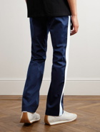 Loewe - Straight-Leg Leather-Trimmed Logo-Embroidered Striped Stretch-Cotton Sweatpants - Blue