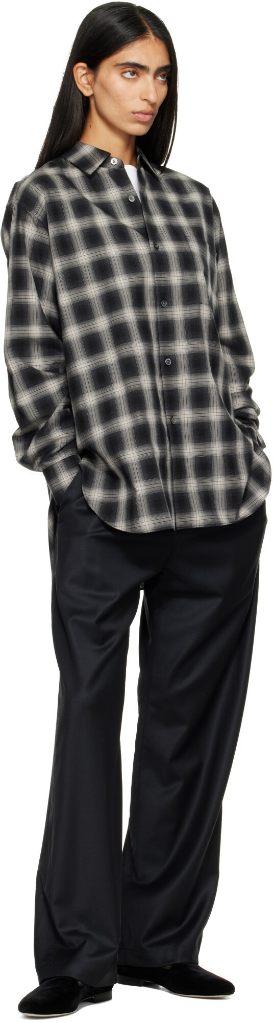 ssstein Black Wool Silk Drawstring Easy Trousers