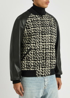 Valentino Leather and Bouclé Tweed Bomber Jacket Black