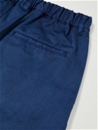 Blue Blue Japan - Tapered Cropped Garment-Dyed Pleated Cotton-Twill Trousers - Blue