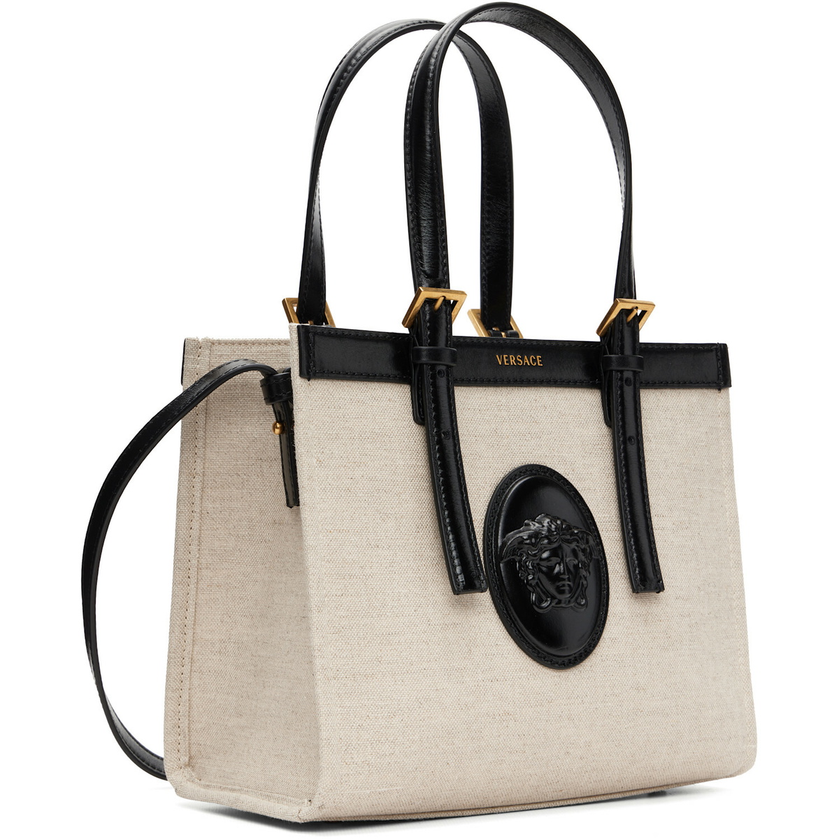 Versace Beige & Black Rivière Mini Canvas Tote