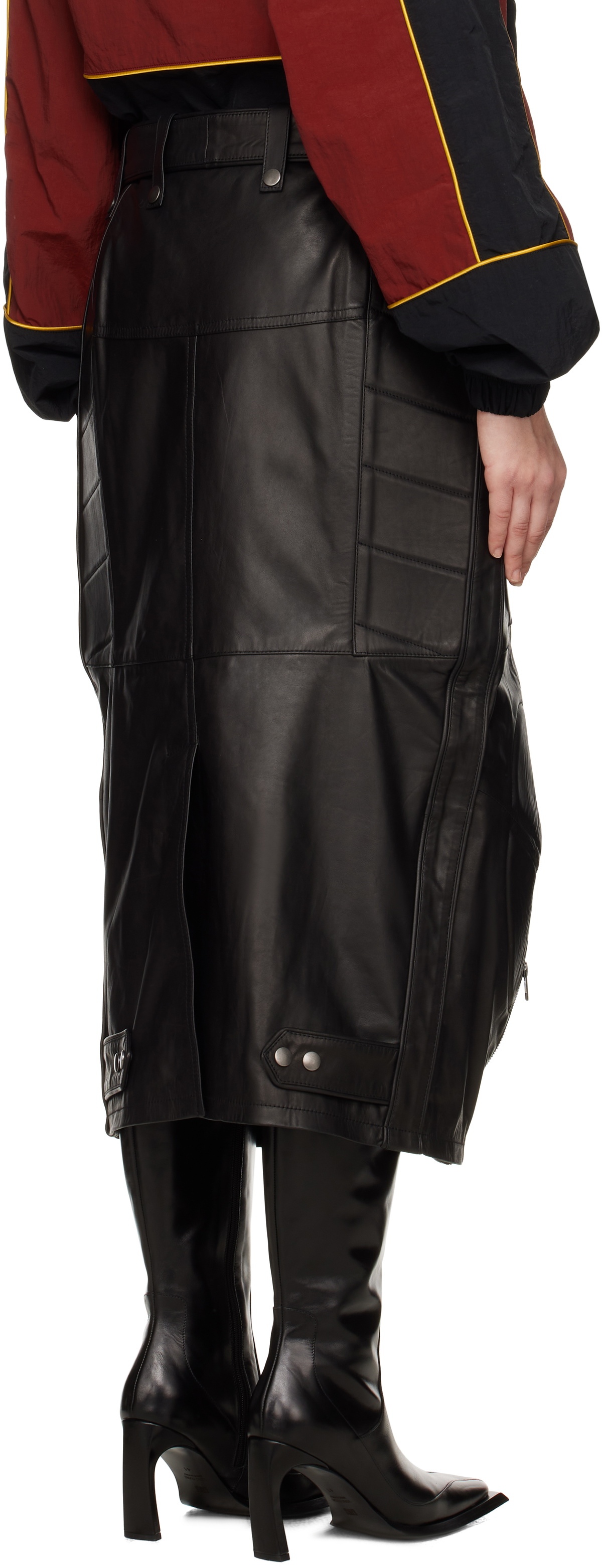 Martine Rose Black Biker Leather Midi Skirt