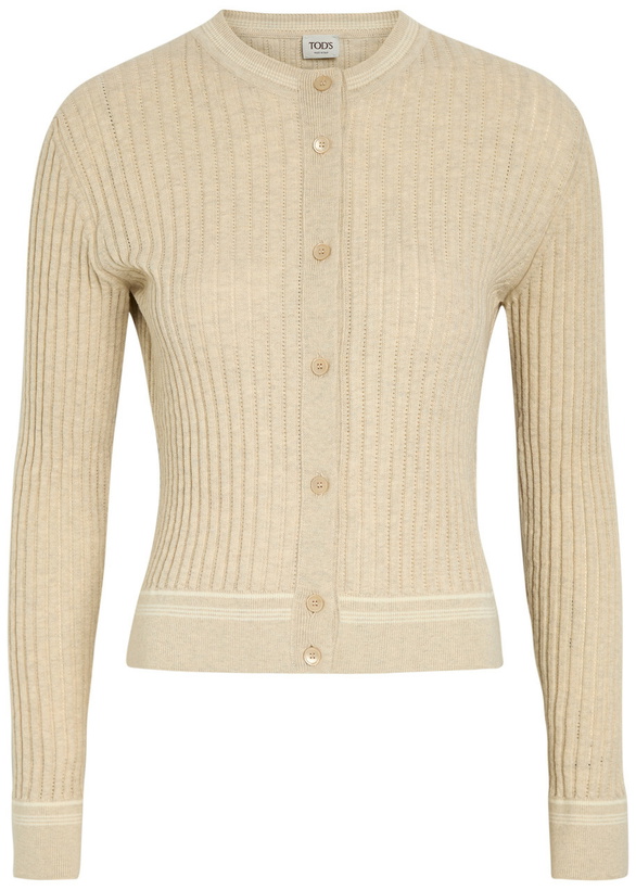 Photo: Tods Striped Trims Cotton-knit Cardigan Beige