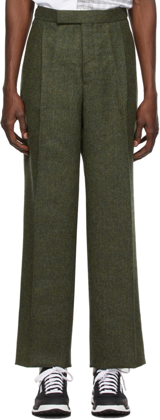 Photo: Thom Browne Green Donegal Tweed Single Pleat Side Tab Trousers