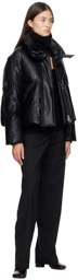 MM6 Maison Margiela Black Embroidered Faux-Leather Down Jacket