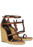 Saint Laurent Cassandra 100 Leather Wedge Espadrilles Tan