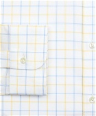 Brooks Brothers Men's Stretch Madison Relaxed-Fit Dress Shirt, Non-Iron Poplin English Collar Double-Grid Check | Yellow