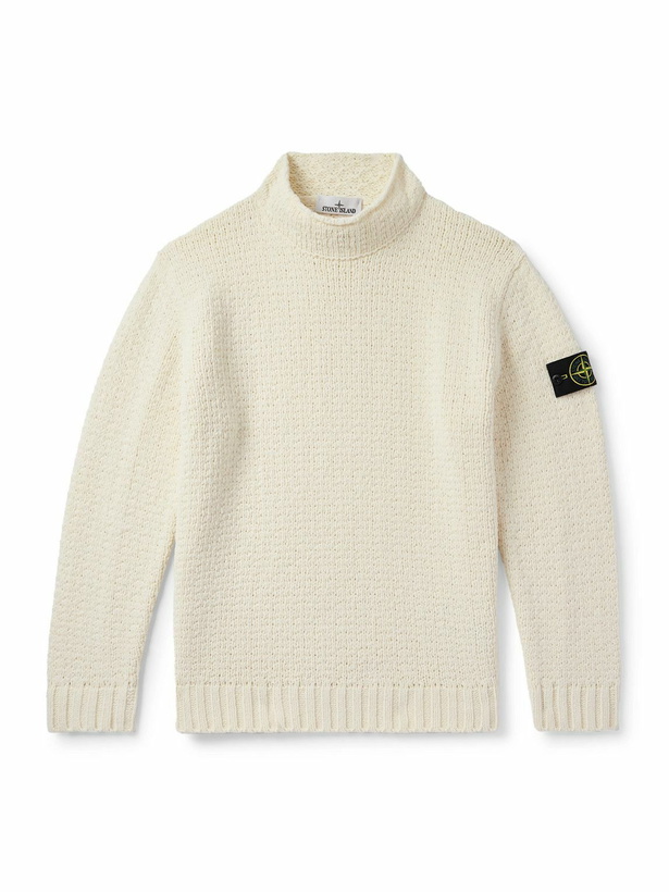 Photo: Stone Island - Logo-Appliquéd Cotton-Chenille Mock-Neck Sweater - Neutrals