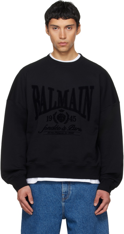 Photo: Balmain Black Printed Cotton Sweatshirt