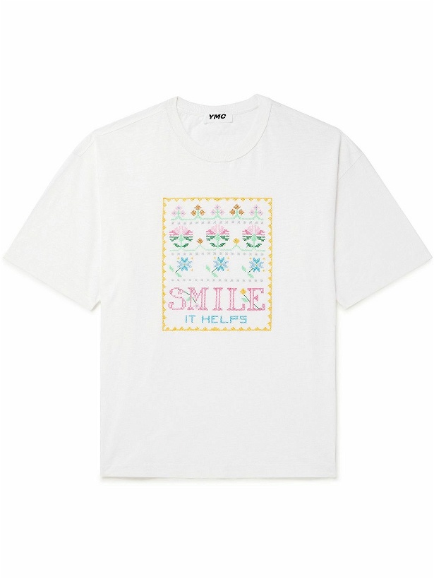 Photo: YMC - Smile Embroidered Organic Cotton-Jersey T-Shirt - White
