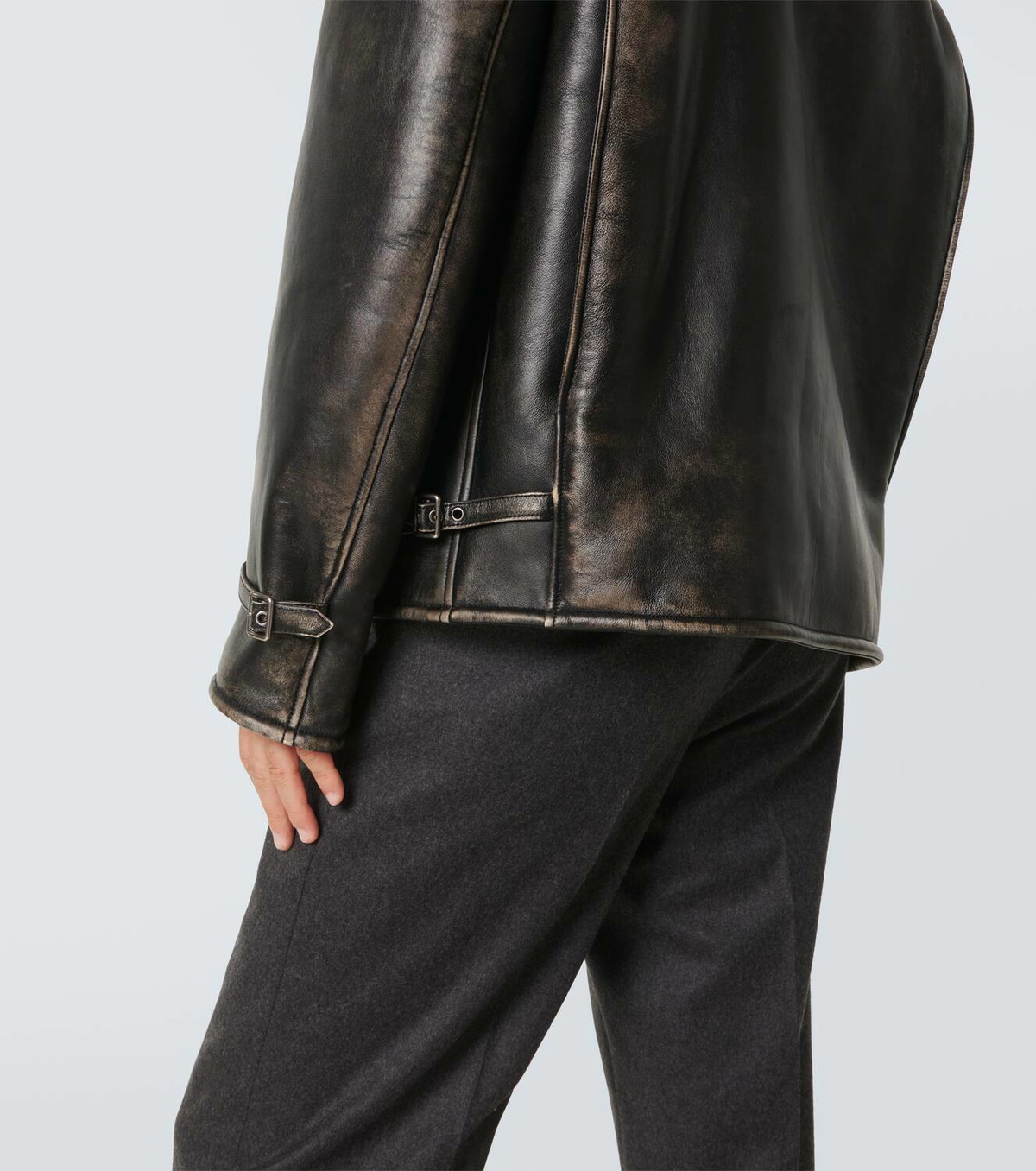 Prada Shearling-trimmed leather jacket Prada