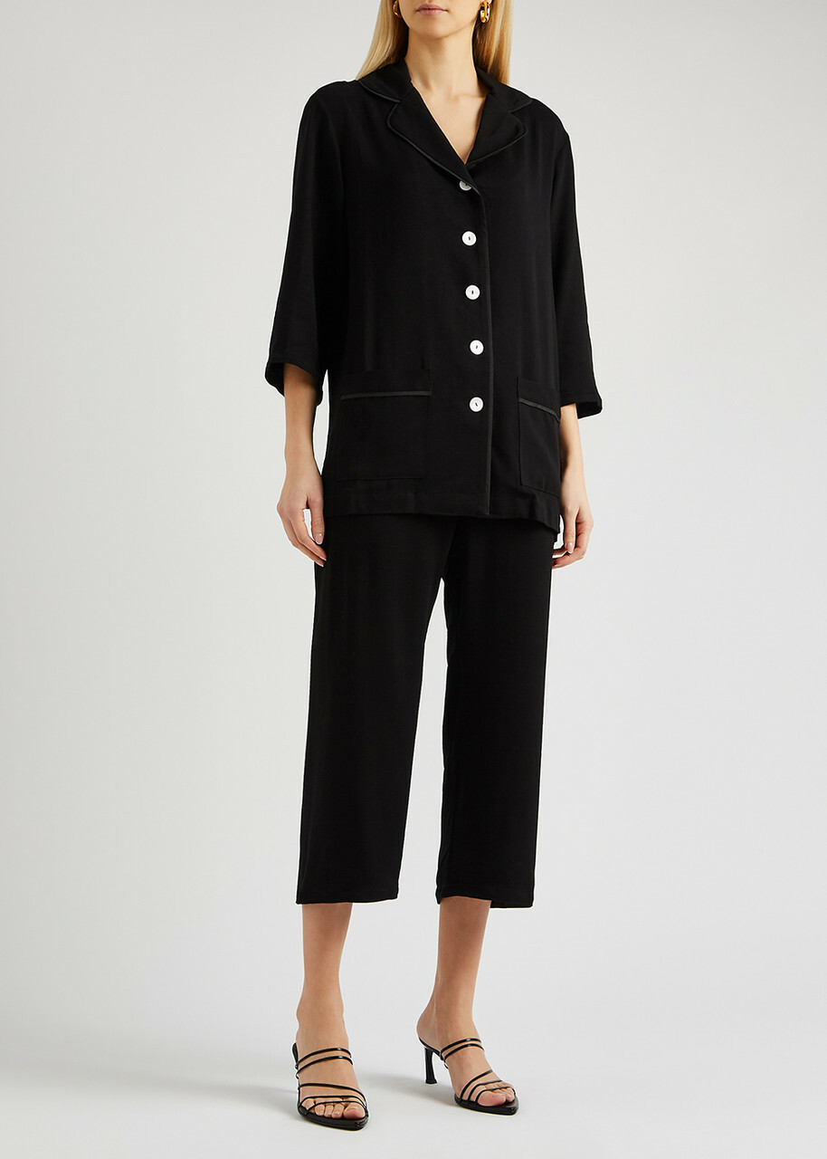 Sleeper Party Feather-trimmed Pyjama set Black