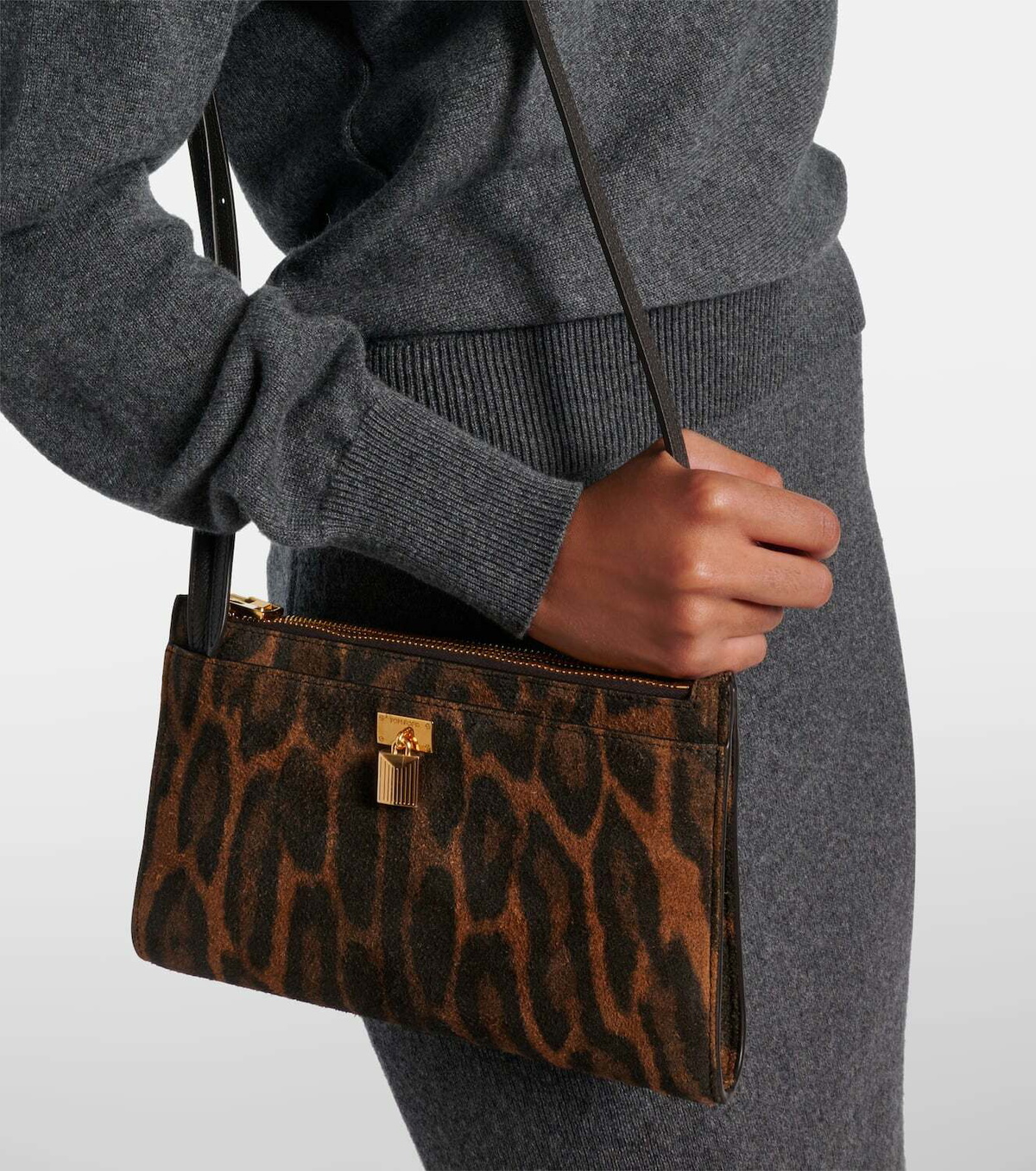 Tom Ford Padlock leopard-print suede crossbody bag