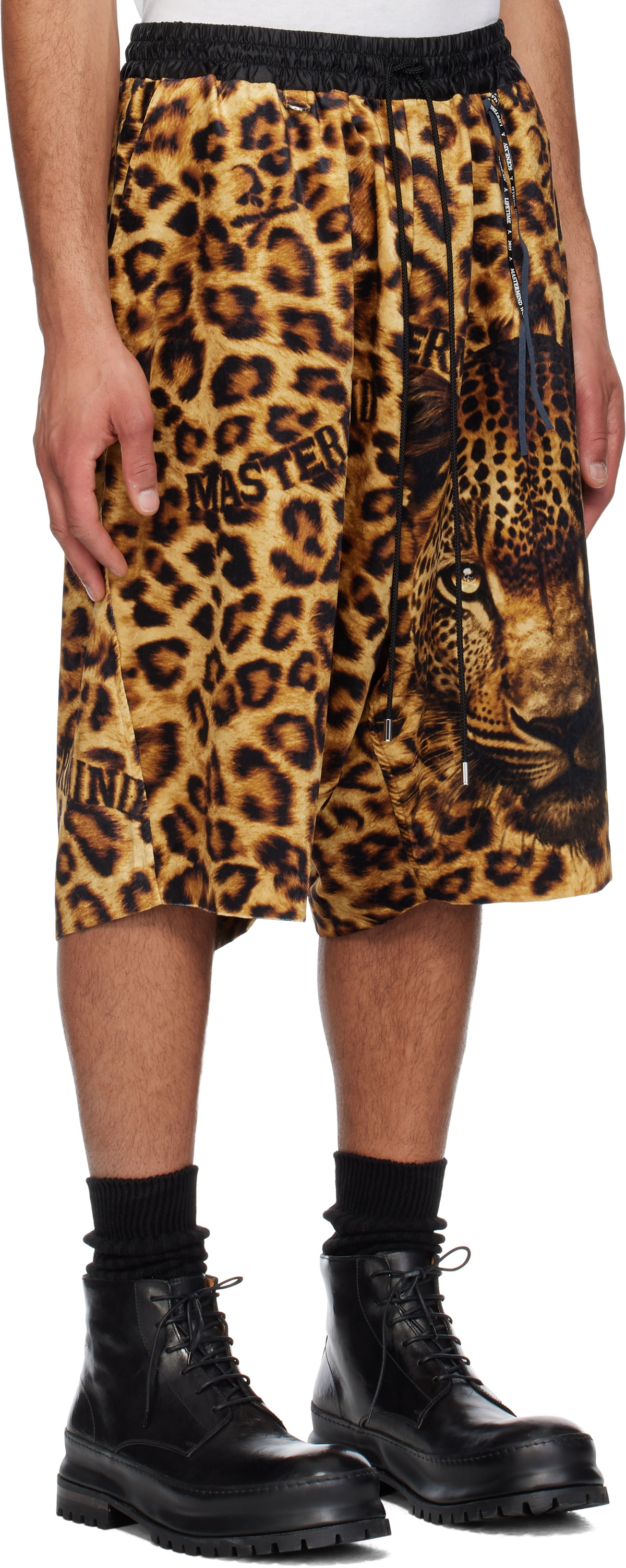 MASTERMIND WORLD Yellow & Black Oversized Fit Leopard Shorts