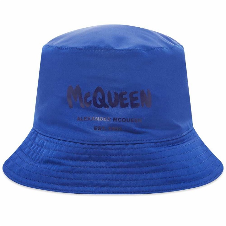 Photo: Alexander McQueen Men's Graffitti Logo Bucket Hat in Royal