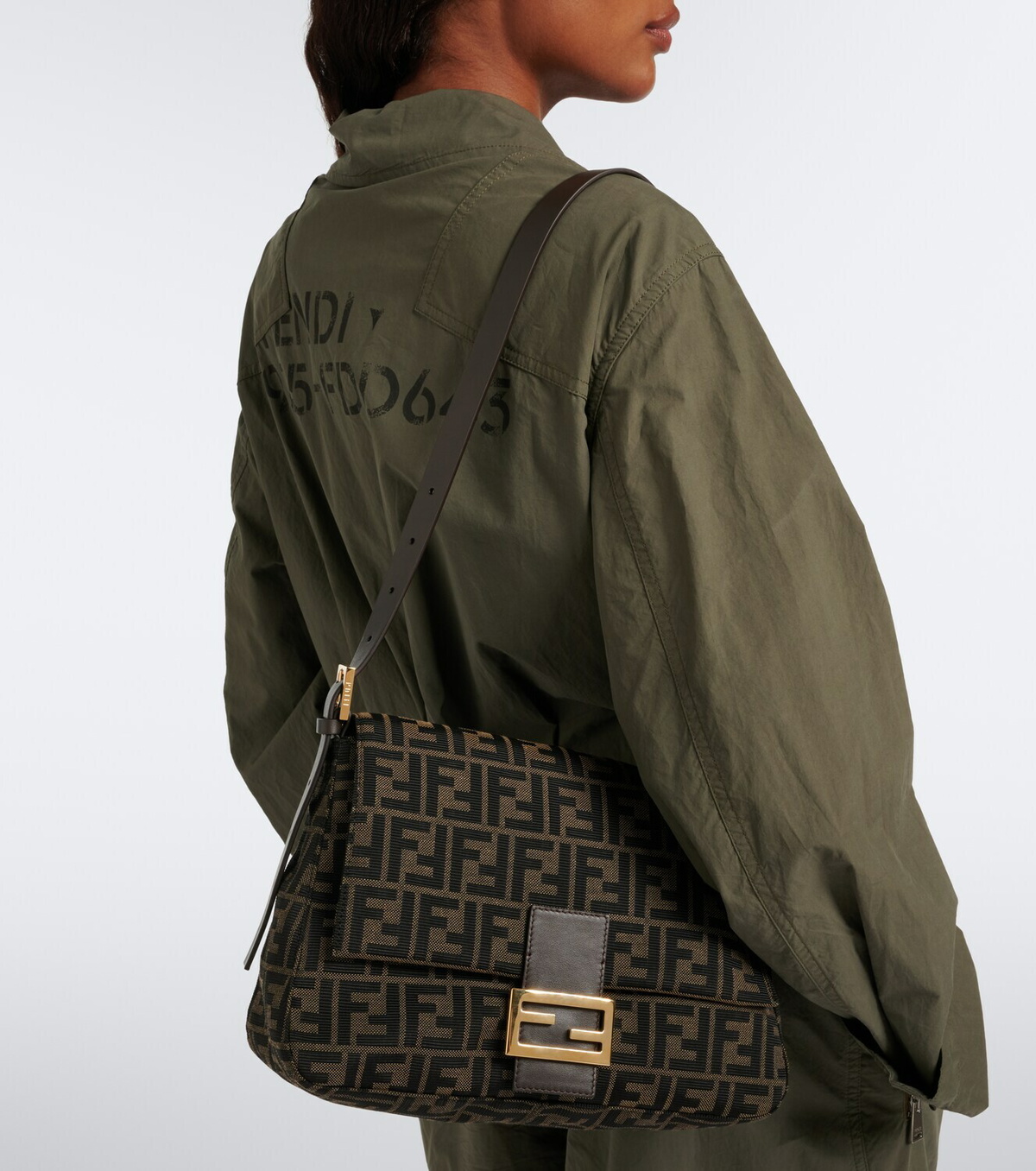 Fendi Baguette® Flap Medium FF Zucca canvas shoulder bag