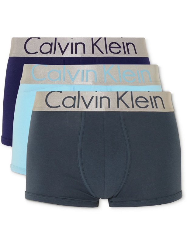 Photo: Calvin Klein Underwear - Three-Pack Stretch-Cotton Boxer Briefs - Blue
