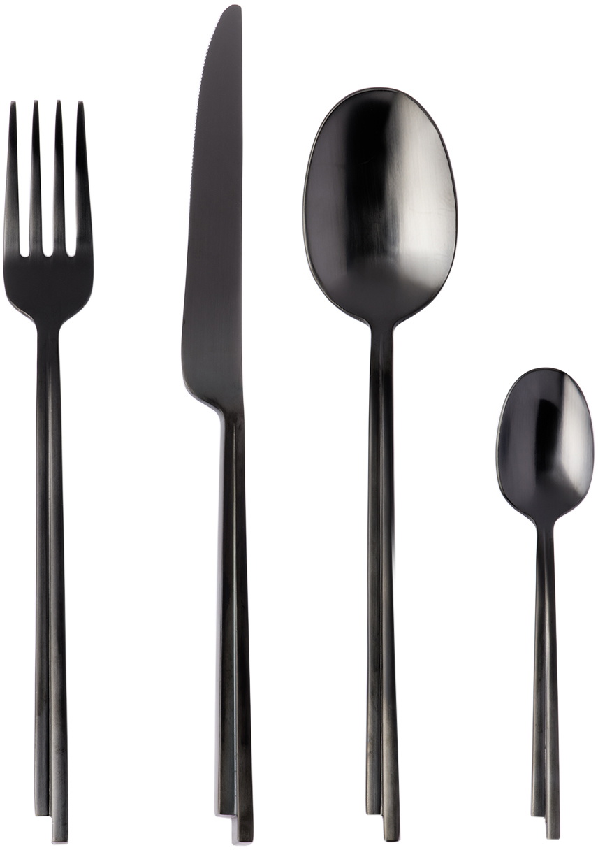 24Pcs Matte Black Cutlery Se Stainless Steel Flatware Dinner