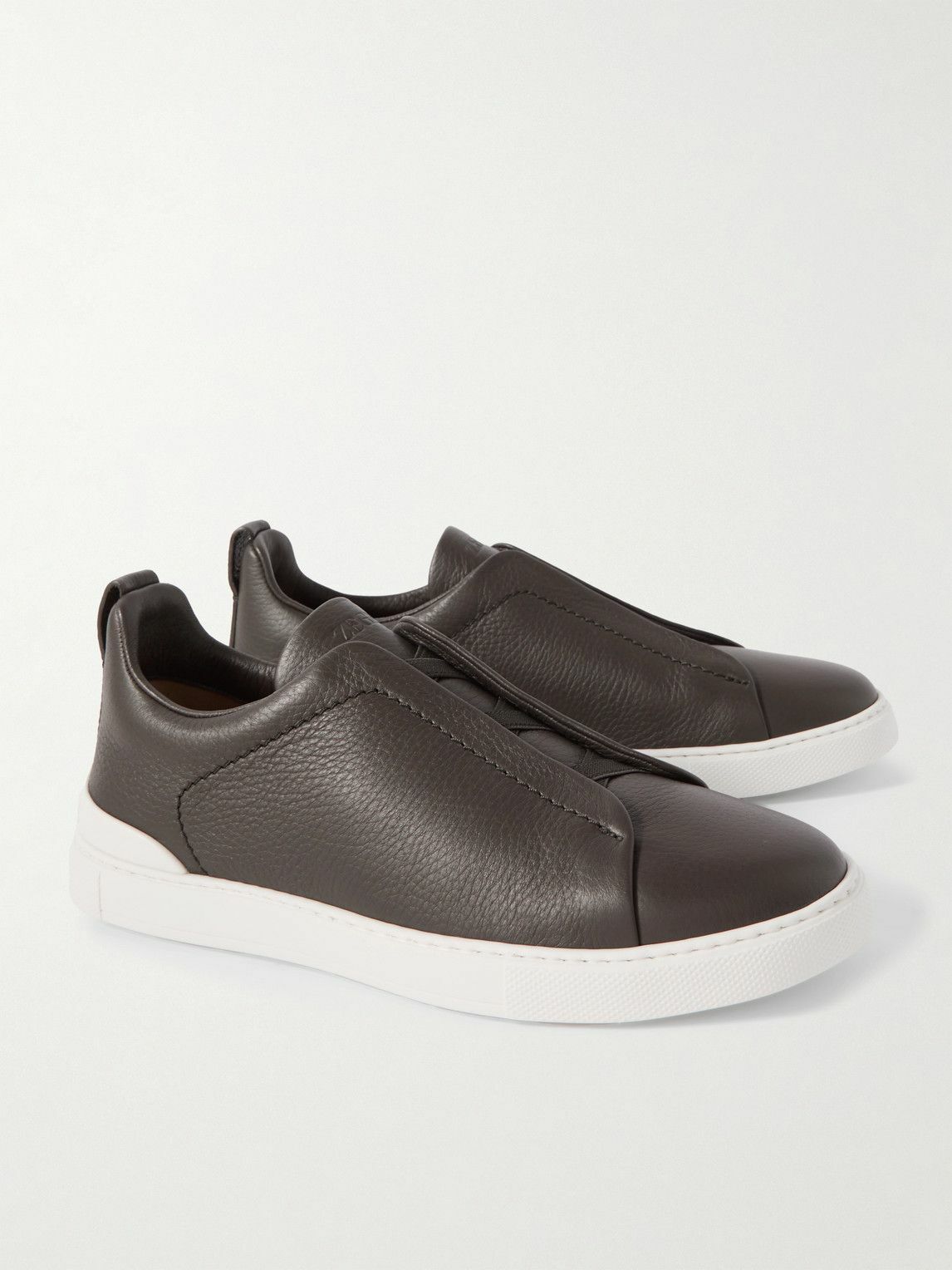 Zegna - Triple Stitch™ Full-Grain Leather Slip-On Sneakers - Brown