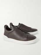 Zegna - Triple Stitch™ Full-Grain Leather Slip-On Sneakers - Brown