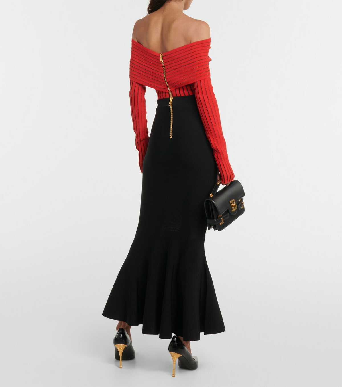 【送料&関税込】Balmain Printed Skirt Ponyskin-style leather midi skirt with leopard pattern