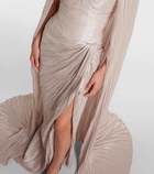 Marmar Halim Caped gathered pleated silk gown
