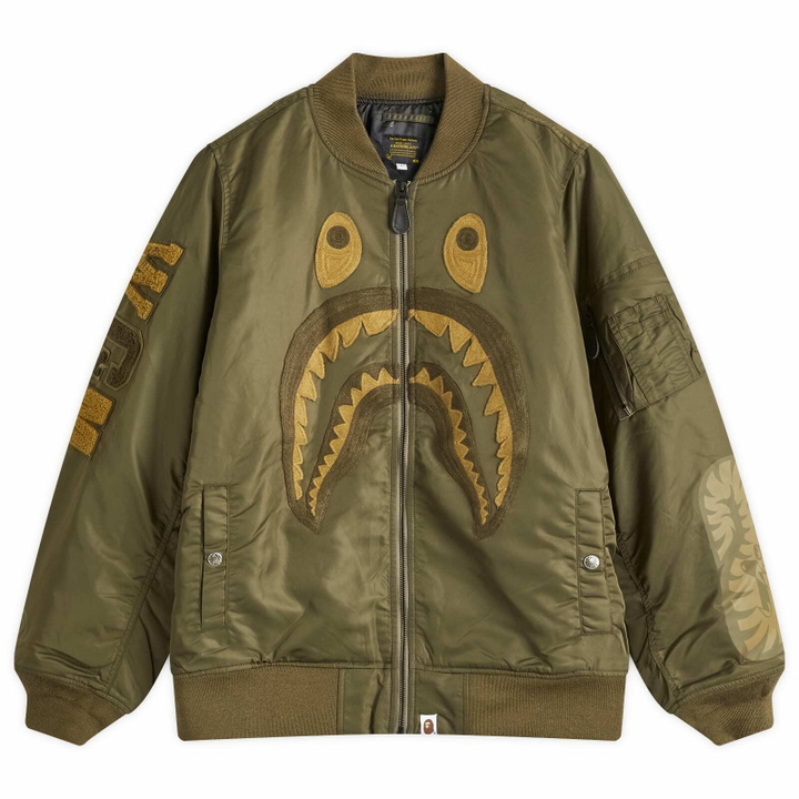 Photo: A Bathing Ape Men's Shark MA-1 Jacket in Olive