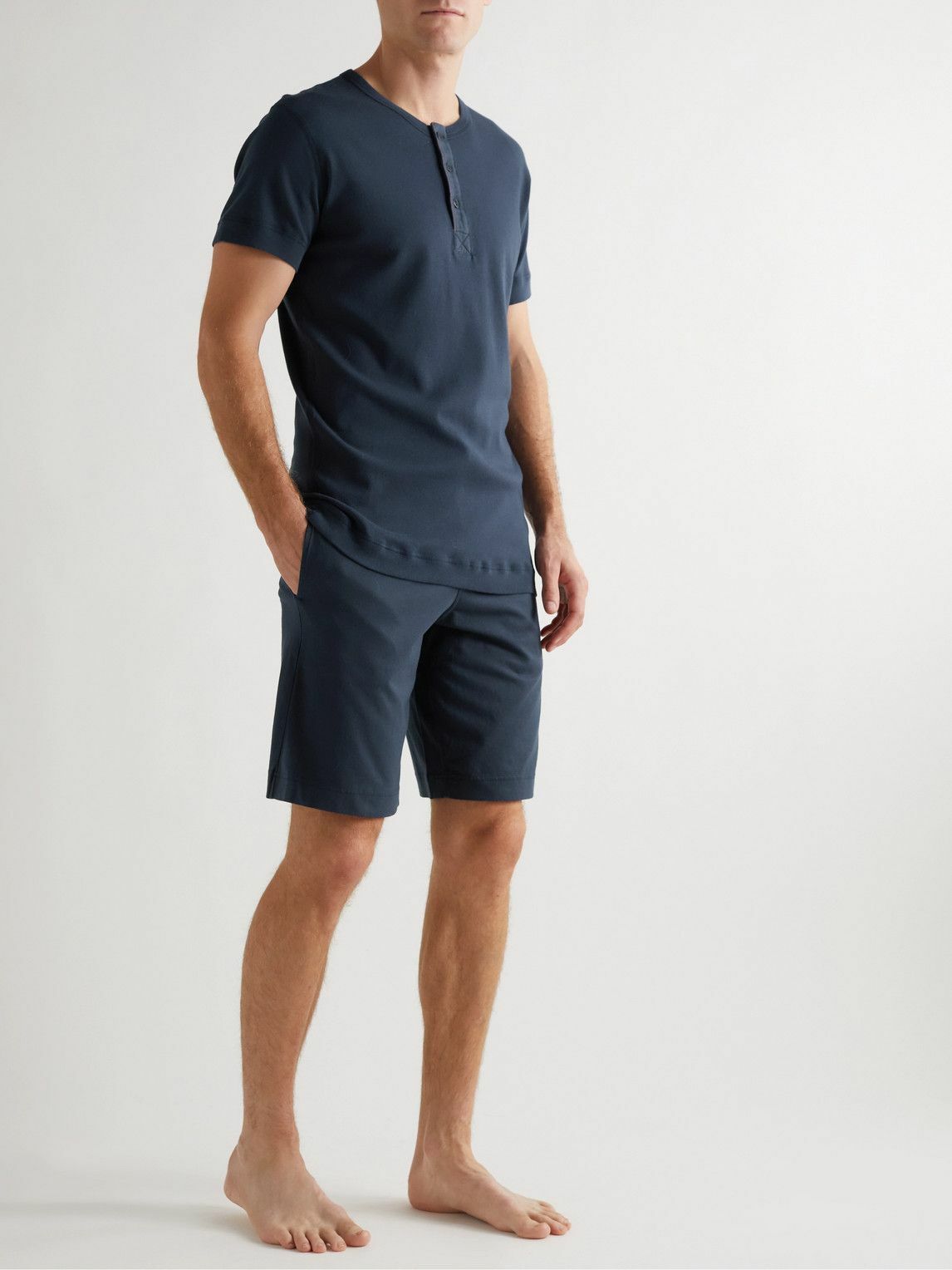 Hemen Biarritz - Luzien Organic Cotton-Jersey Henley Pyjama T-Shirt - Blue