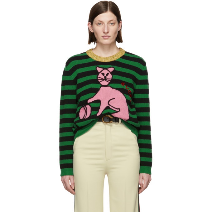 Gucci Green Stripes Cat Sweater Gucci