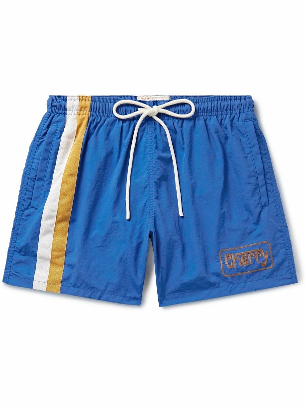 Photo: CHERRY LA - Baja Drag Straight-Leg Logo-Embroidered Nylon Drawstring Shorts - Blue