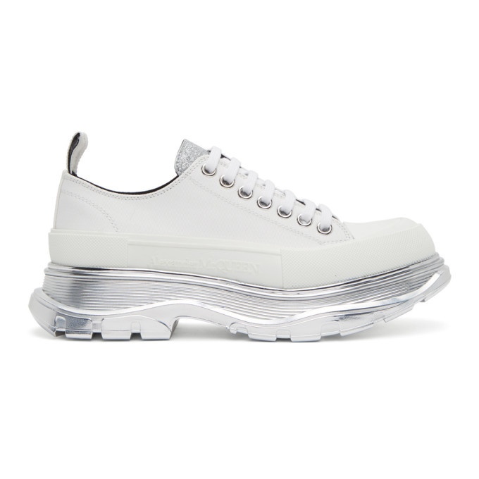 Photo: Alexander McQueen White and Silver Tread Slick Low Sneakers