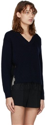 RED Valentino Navy Lace V-Neck Sweater